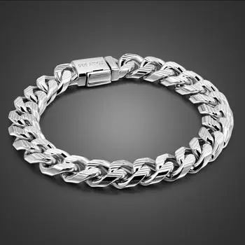 Мужские браслеты из натурального 100% стерлингового серебра 925 пробы, кубинская цепочка 10 мм, 7-10 дюймов, итальянские серебряные браслеты, ювелирные изделия в стиле панк, подарок 7 inches