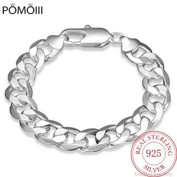 Мужские браслеты из стерлингового серебра 925 пробы, 12 мм, кубинский браслет-цепочка, роскошные модные украшения, мужской подарок