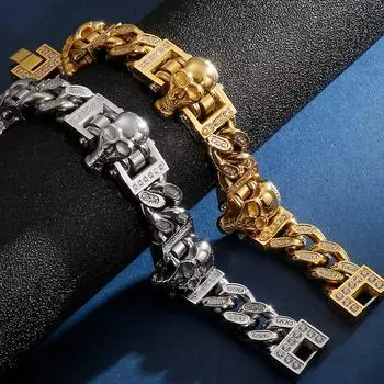 Мужские браслеты на руки из тяжелого металла из нержавеющей стали, стимпанк-рок, готический браслет с черепом, вечерние ювелирные изделия, подарки 20cm