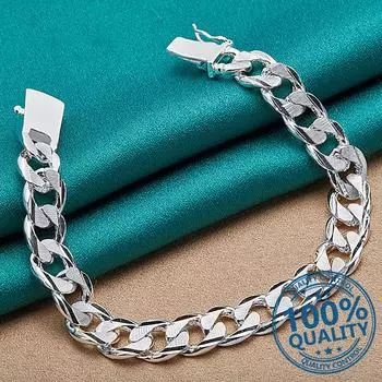 Мужские браслеты сбоку 10 мм, цепочка с квадратной пряжкой, браслет для мужчин и женщин, свадебные украшения для помолвки, вечерние, Pulseras Mujer