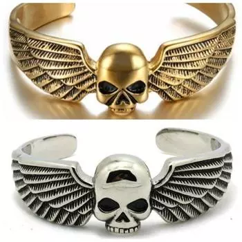 Мужские браслеты в стиле хип-хоп с крыльями и черепом;s Классический властный подарок на вечеринку в стиле рок-н-ролл серебряный
