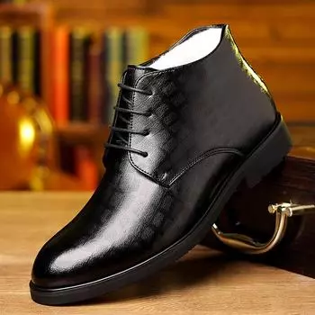 Мужские британские деловые ботинки 2024 года, зимние бархатные высокие мужские кожаные ботинки для людей среднего и пожилого возраста, теплая обувь 38