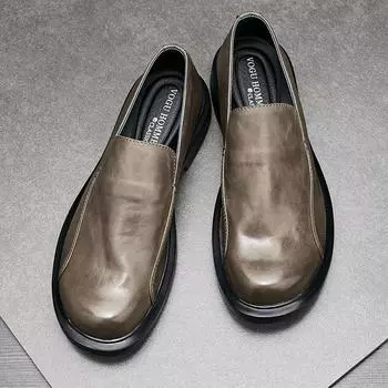 Мужские британские кожаные дышащие повседневные туфли из кожи с мягкой подошвой, большой головной убор, одна педаль, ленивые туфли для мужчин 37 серый