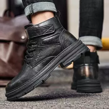 Мужские британские модные высокие ботинки Martin из кожи для подростков, туфли на липучке и платформе, повседневные студенческие мотоциклетные ботинки 39
