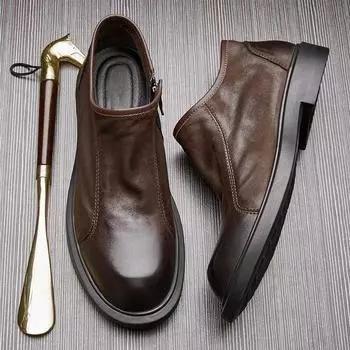 Мужские британские ретро-ботинки Martin из натуральной кожи: Весенние мягкие подошвы, зимние плюс бархатные, матовые повседневные деловые туфли на молнии 39