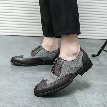 Мужские броги, дерби, деловые, деловые, кожаные туфли, мужские, в стиле джентльмена, смокинг, свадебные, пиджаки, туфли-седла, контрастная строчка, большой размер EU: 38 чёрный
