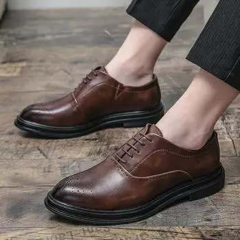 Мужские броги дерби формальные деловые кожаные туфли мужские ретро стиль смокинг свадебные классические туфли большие размеры EU: 38 чёрный