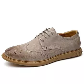 Мужские броги, повседневные замшевые кожаные оксфорды для мужчин, туфли на плоской подошве 38 песочный