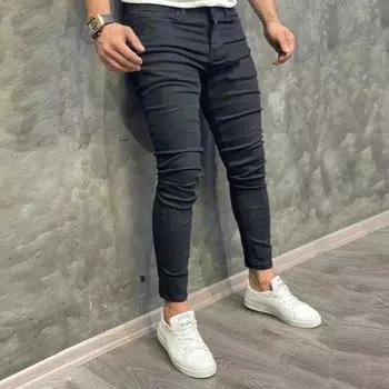 Мужские брюки, эластичные джинсы в стиле ретро, повседневные облегающие брюки, мужские брюки-карандаш на молнии, джинсовые узкие джинсы для мужчин S светло-синий