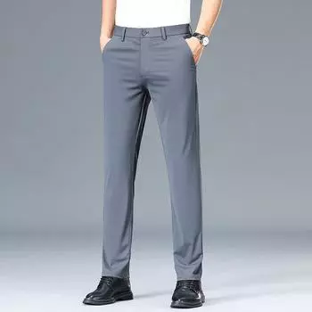 Мужские брюки, эластичные однотонные черные умные повседневные мужские брюки, офисные быстросохнущие брюки, новые весенне-осенние корейские прямые брюки 31 чёрный