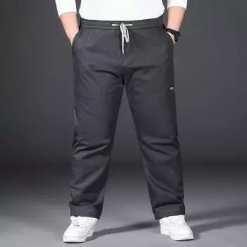 Мужские брюки больших размеров, повседневные брюки, прямые брюки с эластичной резинкой на талии 12XL чёрный