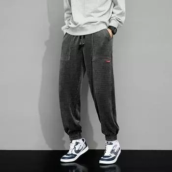 Мужские брюки больших размеров, повседневные, удобные, красивые брюки на весну и осень, вельветовые свободные спортивные брюки, широкие брюки с пышными штанинами M жёлтый