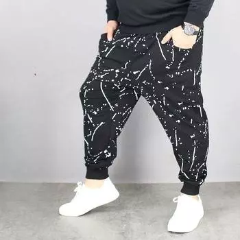 Мужские брюки большого размера, свободные летние модные бриджи больших размеров, большие плавки, брюки толстые 7, укороченные брюки больших размеров 2XL чёрный