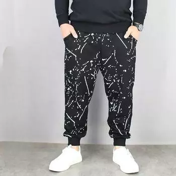 Мужские брюки большого размера, свободные летние модные бриджи больших размеров, большие плавки, брюки толстые 7, укороченные брюки больших размеров 2XL чёрный