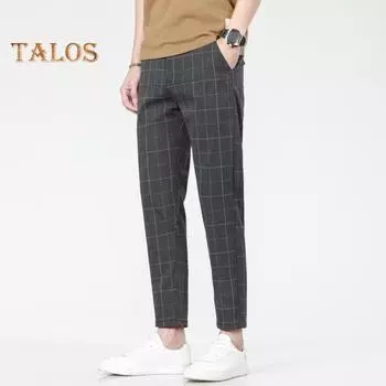 Мужские брюки «Девятый» прямые клетчатые брюки с боковыми карманами, тонкие эластичные облегающие брюки на молнии, повседневные деловые брюки в деловом стиле 3XL серый