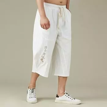 Мужские брюки Длинные хлопковые льняные свободные прямые повседневные брюки больших размеров L темно-синий