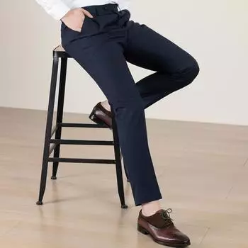 Мужские брюки для костюма из 100% шерсти, машинная стирка - Формальные брюки прямого кроя Waist 89cm (Size 35)