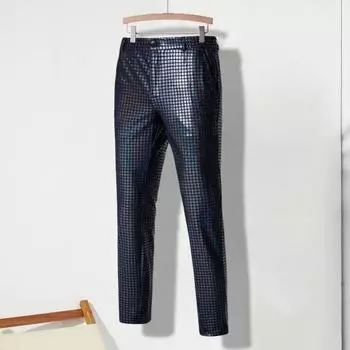 Мужские брюки для ночного клуба, бронзовые, с металлическими блестками, облегающие, с хип-хоп-посадкой, прямые, длиной до щиколотки, брюки в стиле хиппи, костюм для вечеринки M чёрный