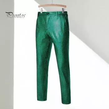 Мужские брюки для ночного клуба с бронзовыми металлическими блестками, прямые брюки, облегающие брюки в стиле хип-хоп, до щиколотки, хиппи, брюки, костюм для вечеринки M синий