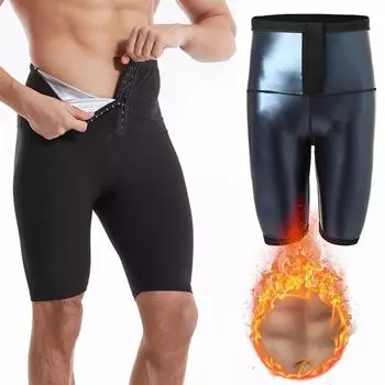 Мужские брюки для сауны, шорты для тренировок, полимерные спортивные леггинсы для сауны с высокой талией, корректирующее белье с контролем живота, тренажер для талии, формирователь тела S/M чёрный/синий