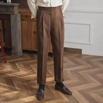 Мужские брюки Ergo с высокой талией, прямые, драпированные, в британском стиле, повседневные и деловые брюки на весну и осень. 29 чёрный