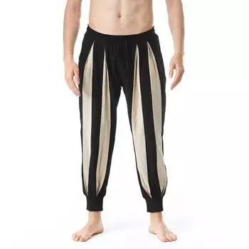 Мужские брюки Хлопок Лен Повседневные брюки Свободный крой Эластичная талия Дизайн с цветными блоками Расслабленный крой Длинные брюки Для повседневной носки S хаки
