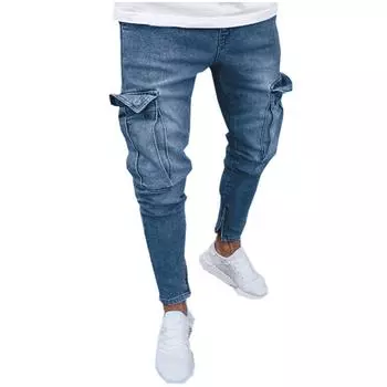 Мужские брюки из эластичного денима с рваными рваными джинсами Freyed Slim Fit с карманами S синий