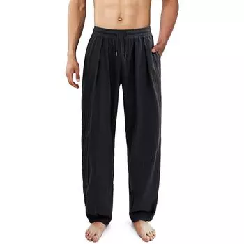 Мужские брюки из хлопка и конопли Four Seasons, тонкие, дышащие, с карманами, свободные, повседневные, широкие брюки, штаны для йоги S жёлтый