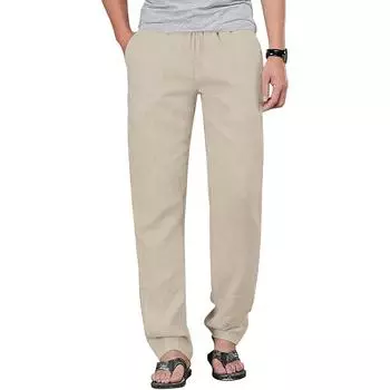 Мужские брюки из хлопка и льна с завязками на резинке, повседневные брюки для бега, йоги, пляжные брюки, мешковатые, свободные, мужские спортивные штаны S небесно-голубой