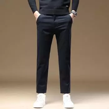 Мужские брюки из хлопка, повседневные эластичные мужские брюки, мужские длинные прямые, высокое качество, 4 цвета, брючный костюм больших размеров 42, 44, 46 CY9116-1 29 сапфировый