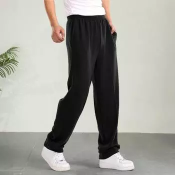 Мужские брюки из хлопковой смеси с эластичным поясом, спортивные повседневные брюки, однотонные свободные брюки для бега на каждый день M темно-серого