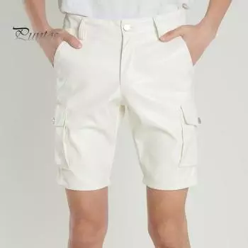 Мужские брюки из искусственной кожи, гладкие, однотонные, с несколькими карманами, со средней талией, на пуговицах, на молнии, длиной до колена, Клубные вечерние короткие брюки для выступлений 30 чёрный