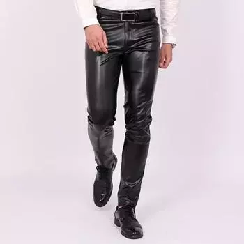 Мужские брюки из искусственной кожи, облегающие, однотонные | Модный стиль мотоцикла | Эластичные M чёрный