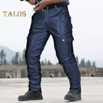 Мужские брюки из искусственной кожи с несколькими карманами, облегающие, с гладкой поверхностью, застежкой-молнией на пуговицы, однотонные, для уличного стиля, вечеринок, ночных клубов, выступлений M чёрный