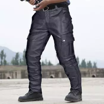 Мужские брюки из искусственной кожи с несколькими карманами, облегающие, с гладкой поверхностью, застежкой-молнией на пуговицы, однотонные, для уличного стиля, вечеринок, ночных клубов, выступлений M красный