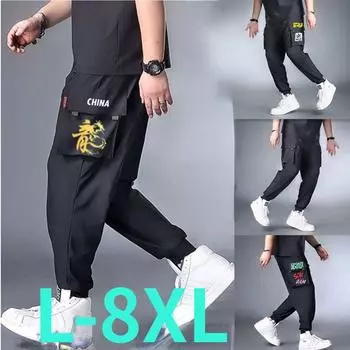 Мужские брюки из ледяного шелка большого размера, мужские летние тонкие брюки для отдыха большого размера, а также большие спортивные брюки, свободные брюки на шнурке L