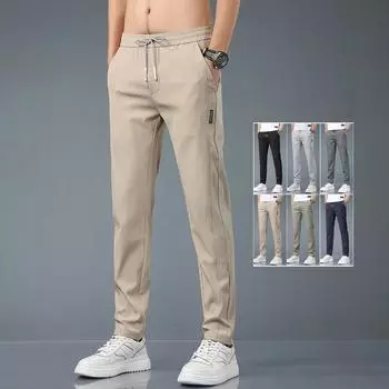 Мужские брюки из ледяного шелка, летние черные, серые тонкие деловые повседневные брюки, уличные эластичные дышащие прямые спортивные штаны 33 темно-серого
