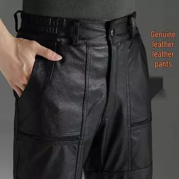Мужские брюки из натуральной кожи высшего качества с флисовой подкладкой - Утепленные брюки из чистой кожи для мужчин среднего и пожилого возраста Size 32: 2 5 (Approx. 130 lbs)