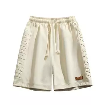 Мужские брюки из пяти частей, прямые и свободные универсальные спортивные повседневные шорты с тиснением M чёрный