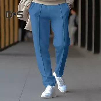 Мужские брюки-карандаш, облегающие боковые карманы, эластичная талия на шнурке, сплошной цвет, повседневные спортивные штаны для тренировок в тренажерном зале, спортивные штаны до щиколотки, длинные брюки L чёрный