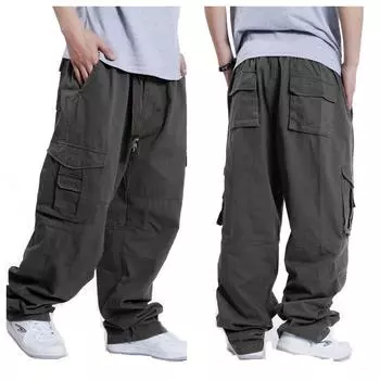 Мужские брюки-карго большого размера в стиле хип-хоп с несколькими карманами L чёрный