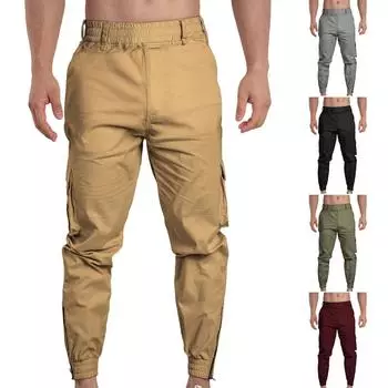 Мужские брюки-карго из хлопка с эластичным поясом, спортивные брюки, повседневные брюки для активного отдыха L чёрный