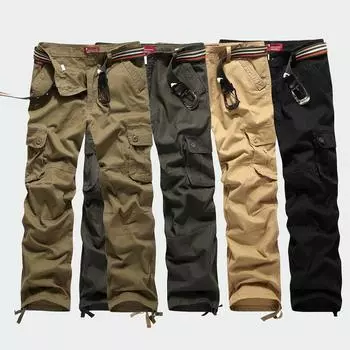 Мужские брюки-карго Мужские брюки с несколькими карманами Военные камуфляжные спортивные брюки Брюки Мужские брюки с эластичной талией 44 чёрный