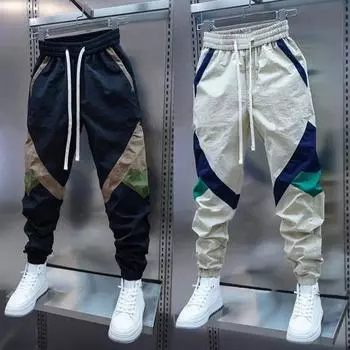 Мужские брюки-карго на шнурке с эластичной резинкой на талии, соответствующие цвету, свободные лоскутные карманы с ремешками на щиколотке, повседневная повседневная одежда, длинные брюки 31 чёрный