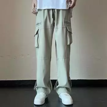 Мужские брюки-карго на шнурке с эластичной резинкой на талии, широкие брюки, прямые, большие размеры, с несколькими карманами, однотонные 2XL зелёный