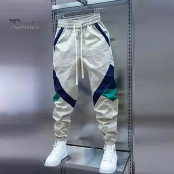 Мужские брюки-карго на шнурке с эластичной резинкой на талии, соответствующие цвету, свободные лоскутные карманы с ремешками на щиколотке, повседневная повседневная одежда, длинные брюки 31 чёрный