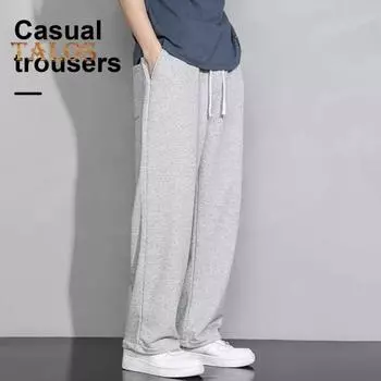 Мужские брюки-карго на шнурке с эластичной резинкой на талии, сплошной цвет, тонкие карманы, свободные прямые широкие спортивные брюки, повседневная одежда, повседневные брюки M чёрный