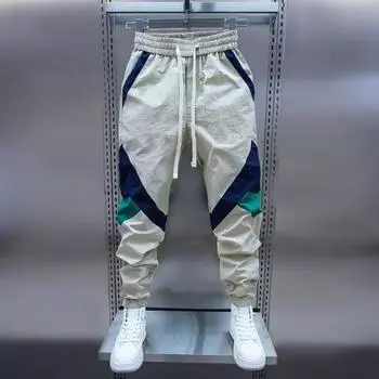 Мужские брюки-карго на шнурке с эластичной резинкой на талии, соответствующие цвету, свободные лоскутные карманы с ремешками на щиколотке, повседневная повседневная одежда, длинные брюки 33 чёрный