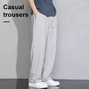 Мужские брюки-карго на шнурке с эластичной резинкой на талии Цветные тонкие прямые карманы Свободные однотонные широкие спортивные брюки Повседневная одежда Повседневная одежда M чёрный