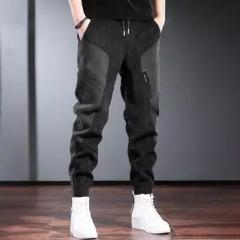 Мужские брюки-карго, однотонные свободные лоскутные брюки-шаровары с эластичной резинкой на талии, мягкие дышащие брюки-шаровары, длинные брюки 4XL серый